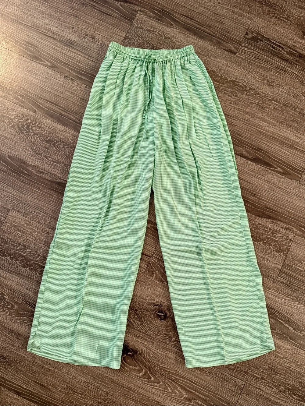 Vintage Free People Green White Gingham Pant